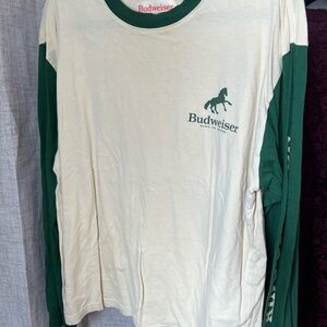 Budweiser Cream Tee with Forest Green Trim and Red Logo